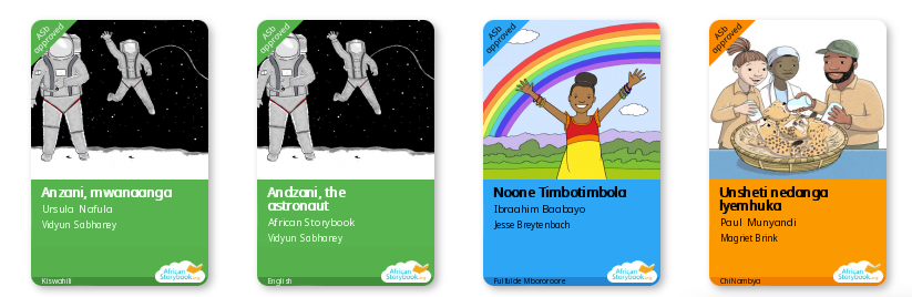 Image shows four new book titles and covers from AfricanStorybook. 